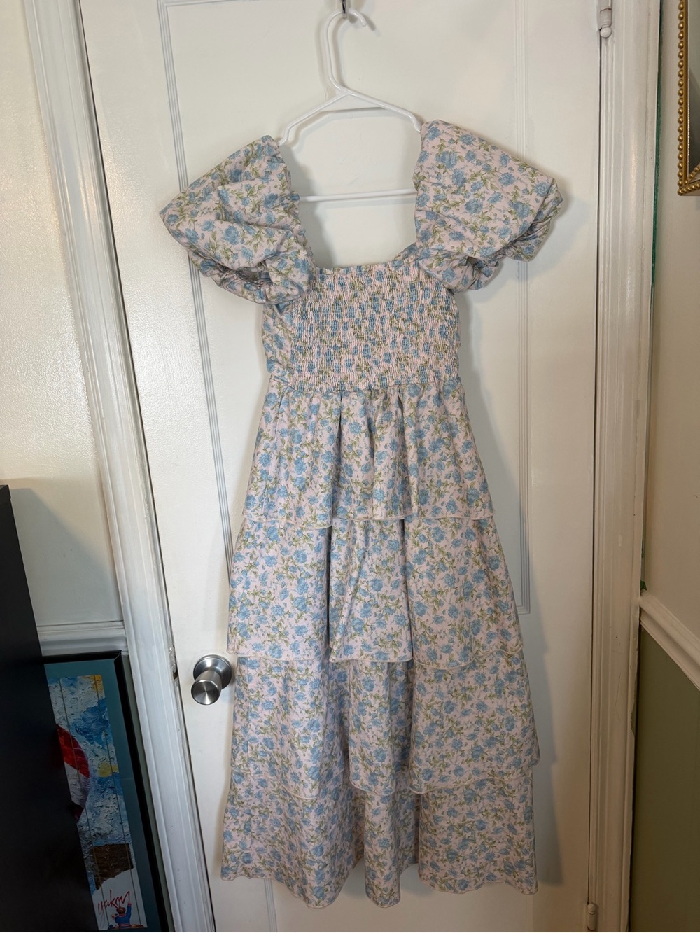 Show Me Your Miami Light Blue Floral Tiered Midi Dress sz M - Picture 3 of 4